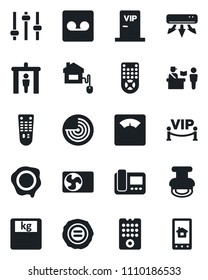 Set of vector isolated black icon - passport control vector, security gate, radar, stamp, scales, remote, tuning, record, air conditioner, vip zone, home, intercome, app