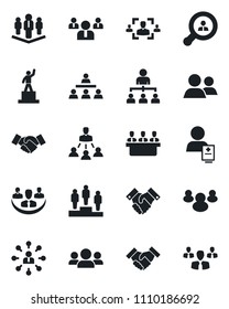 Set of vector isolated black icon - handshake vector, hierarchy, pedestal, team, patient, group, company, hr, meeting, client search