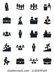 Set of vector isolated black icon - manager vector, pedestal, team, place, client, case, desk, career ladder, company, group