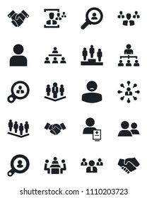 Set of vector isolated black icon - handshake vector, hierarchy, pedestal, team, patient, group, user, hr, meeting, company, client search, consumer