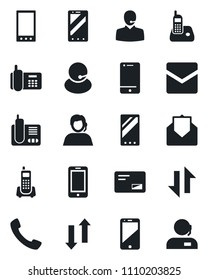 Set of vector isolated black icon - mobile phone vector, office, support, cell, radio, mail, call, data exchange