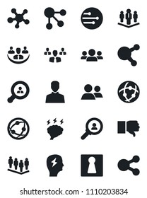 Set of vector isolated black icon - female vector, team, brainstorm, network, share, group, finger down, user, company, client search, consumer, social media