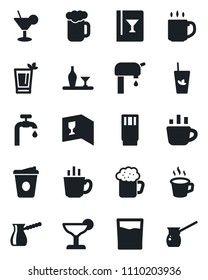 Set of vector isolated black icon - coffee vector, water supply, alcohol, wine card, drink, cocktail, phyto bar, beer, turkish