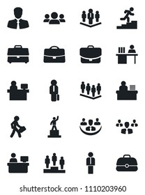 Set of vector isolated black icon - manager vector, pedestal, team, place, client, case, company, desk, career ladder, group