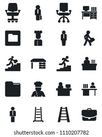 Set of vector isolated black icon - manager vector, desk, place, ladder, folder, career, cook, office chair, case