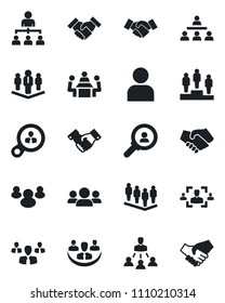 Set of vector isolated black icon - handshake vector, hierarchy, pedestal, team, group, user, company, hr, meeting, consumer search