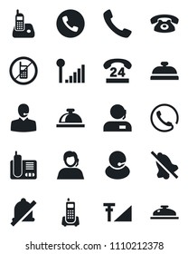 Set of vector isolated black icon - phone vector, no mobile, reception bell, office, 24 hours, support, radio, call, mute, cellular signal