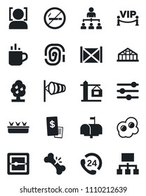 Set of vector isolated black icon - hot cup vector, no smoking, wind, hierarchy, seedling, greenhouse, broken bone, 24 hours, container, tuning, scanner, face id, fruit tree, crane, mailbox