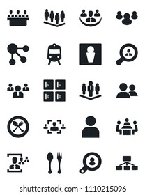 Set of vector isolated black icon - spoon and fork vector, train, male, checkroom, team, group, user, company, hr, meeting, client search, social media, hierarchy