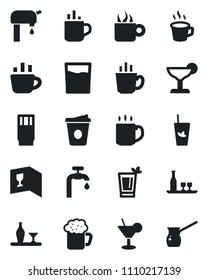 Set of vector isolated black icon - hot cup vector, coffee, water supply, alcohol, wine card, drink, cocktail, phyto bar, beer, turkish