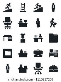 Set of vector isolated black icon - manager vector, desk, place, ladder, folder, career, cook, office chair, case