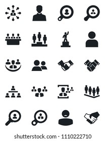 Set of vector isolated black icon - handshake vector, hierarchy, pedestal, team, patient, group, user, company, hr, meeting, client search, consumer