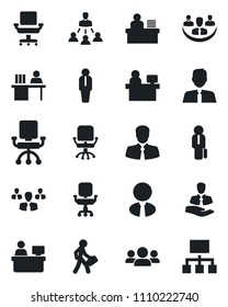 Set of vector isolated black icon - manager vector, office chair, place, client, company, desk, hierarchy, estate agent, group