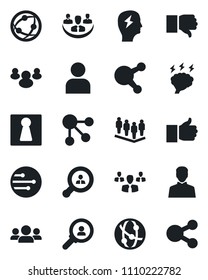 Set of vector isolated black icon - female vector, team, brainstorm, network, share, group, finger up, down, user, company, client search, consumer, social media