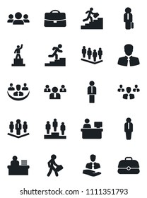 Set of vector isolated black icon - manager vector, pedestal, team, place, client, case, company, desk, career ladder, group