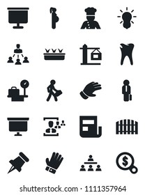 Set of vector isolated black icon - luggage scales vector, presentation board, glove, seedling, caries, pregnancy, paper pin, news, hr, hierarchy, manager, fence, crane, cook, bulb, money search