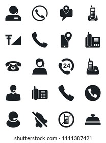Set of vector isolated black icon - phone vector, no mobile, office, 24 hours, support, tracking, radio, call, mute, cellular signal, reception