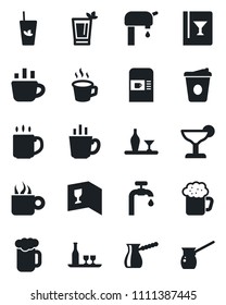 Set of vector isolated black icon - coffee machine vector, water supply, alcohol, wine card, cocktail, phyto bar, beer, turkish