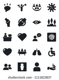 Set of vector isolated black icon - dispatcher vector, male, pedestal, brainstorm, meeting, manager place, heart, disabled, lungs, eye, joint, virus, speaker, group, user, fingerprint id, company