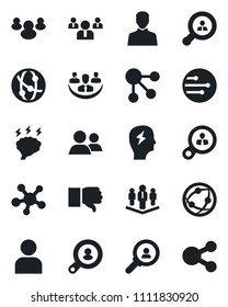 Set of vector isolated black icon - team vector, brainstorm, network, share, group, finger down, user, company, client search, consumer, social media