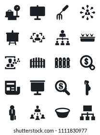 Set of vector isolated black icon - luggage scales vector, hierarchy, presentation board, garden fork, seedling, pregnancy, news, hr, manager, fence, bowl, money search