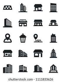 Set of vector isolated black icon - taxi vector, shop, office building, garden light, navigation, store, city house, cafe, storefront