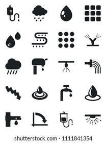 Set of vector isolated black icon - crisis graph vector, watering, water drop, rain, drip irrigation, dropper, menu, supply, sprinkler