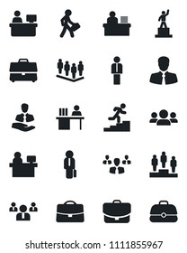 Set of vector isolated black icon - manager vector, pedestal, team, place, client, case, desk, career ladder, group
