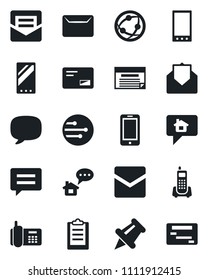 Set of vector isolated black icon - mobile phone vector, office, network, paper pin, mail, message, clipboard, home, schedule