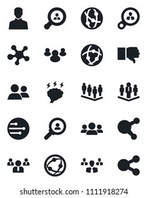 Set of vector isolated black icon - team vector, brainstorm, network, share, group, finger down, user, company, client search, consumer, social media