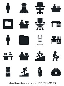 Set of vector isolated black icon - manager vector, desk, place, ladder, folder, career, cook, office chair, case
