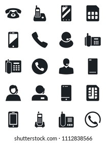 Set of vector isolated black icon - phone vector, mobile, office, support, cell, radio, back, call, sim