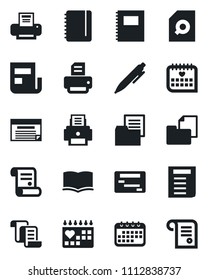 Set of vector isolated black icon - contract vector, book, pen, notepad, document, printer, medical calendar, folder, copybook, news, search, schedule