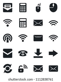 Set of vector isolated black icon - right arrow vector, mail, mouse, download, wireless, update, calculator, phone, lock