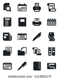 Set of vector isolated black icon - contract vector, pen, notepad, document, calendar, printer, folder, news, copybook, search, book, schedule