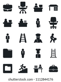 Set of vector isolated black icon - manager vector, desk, place, ladder, folder, career, cook, office chair, case