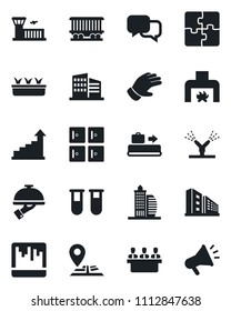 Set of vector isolated black icon - baggage conveyor vector, airport building, checkroom, growth statistic, glove, seedling, blood test vial, navigation, railroad, dialog, scanner, application
