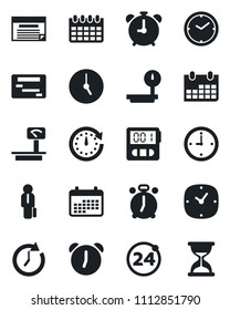 Set of vector isolated black icon - 24 around vector, alarm clock, calendar, heavy scales, stopwatch, manager, schedule, sand