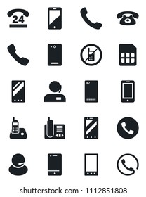 Set of vector isolated black icon - phone vector, no mobile, 24 hours, support, cell, radio, back, call, sim