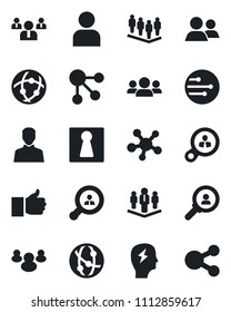 Set of vector isolated black icon - female vector, team, brainstorm, network, share, group, finger up, user, company, client search, consumer, social media