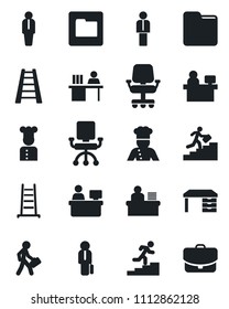 Set of vector isolated black icon - manager vector, desk, place, ladder, folder, career, cook, office chair, case