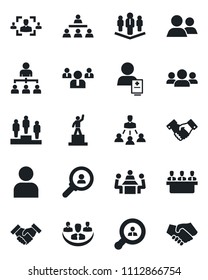 Set of vector isolated black icon - handshake vector, hierarchy, pedestal, team, patient, group, user, company, hr, meeting, client search, consumer