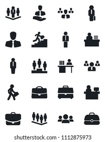 Set of vector isolated black icon - manager vector, pedestal, team, place, client, case, desk, career ladder, company, group