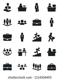 Set of vector isolated black icon - manager vector, team, place, client, case, company, desk, career ladder, group