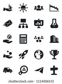 Set of vector isolated black icon - alarm led vector, consumer search, group, palm sprout, rocket, earth, crisis, investment, flask, calculator, car, paper plane, hierarchy, mail, award cup