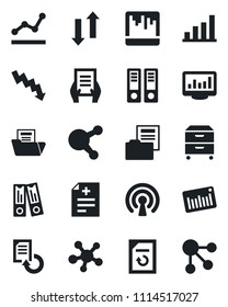 Set of vector isolated black icon - office binder vector, crisis graph, document, reload, diagnosis, barcode, share, scanner, data exchange, monitor statistics, bar, folder, point, archive box