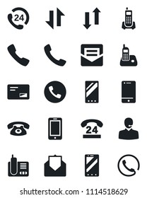 Set of vector isolated black icon - phone vector, mobile, office, 24 hours, cell, radio, mail, call, data exchange, support