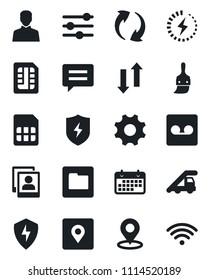 Set of vector isolated black icon - ladder car vector, term, message, update, protect, settings, tuning, themes, user, record, sim, folder, data exchange, place tag, photo gallery, charge, wireless