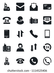 Set of vector isolated black icon - phone vector, office, 24 hours, support, cell, radio, mail, mobile, call, data exchange