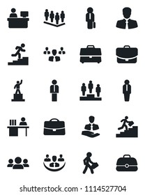 Set of vector isolated black icon - manager vector, pedestal, team, place, client, case, company, desk, career ladder, group